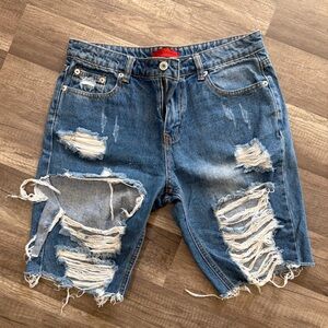 Distressed Blue Denim Shorts